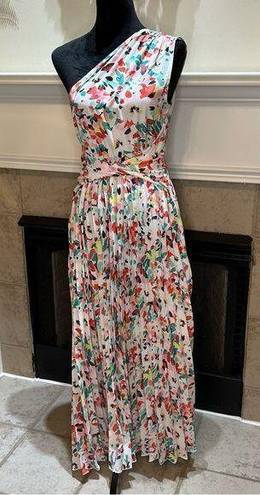 Floral Abstract One Shoulder Pleated Maxi Dress no tags size Medium