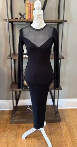 ALLSAINTS  Flete Sheer Panelled Bodycon Midi Dress Black Womens Size Medium