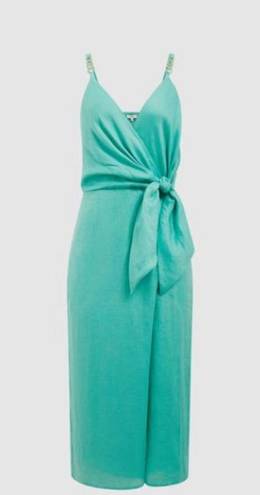 Reiss Esme Linen Side Tie MIDI Dress Aqua casual classic stylish  summer chic