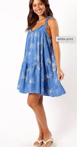 Petal and Pup  Guava Mini Dress - Blue Palm Print 