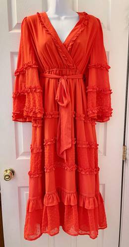 Alexis NWOT Angel Sleeve Ruffle Tiered Midi Chiffon Dress