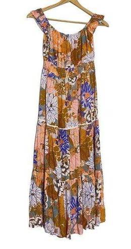 Abel the label   Peach Multicolor Floral Print Maxi Dress