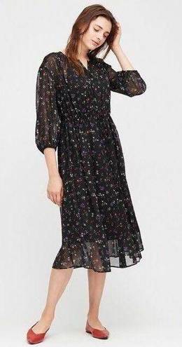 Uniqlo Midi Floral Print Button Up Dress Black Size XS LIKE NEW