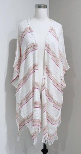 Rebellion  Again Cream Pink Striped Beach Swim Kimono Cover Up Cardigan Size M