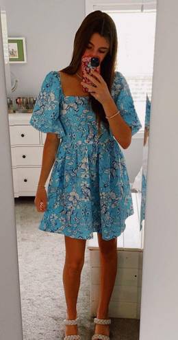 Boutique Puff Sleeve Blue Floral Dress