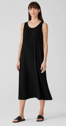 Eileen Fisher  100% Silk Scoop Neck Tank Midi Dress Large Black Lagenlook