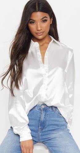 Pretty Little Thing White Satin Button Down