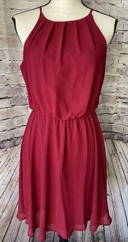 Alya Womens Dress Dark Red Fit Flare Sleeveless Knee Length Size M