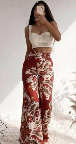 ZARA  Linen Blend Floral Printed Wide Leg Pants