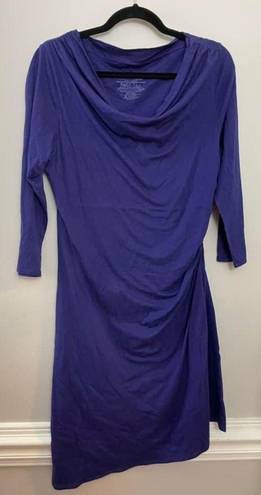 Patagonia  Seabreaks Asymmetrical Hem 3/4th Sleeve Ruched‎ Side Blue Dress L