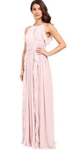 Donna Morgan New  Skye Ruffles Cutaway Halter Pink Gown Women's Size 18