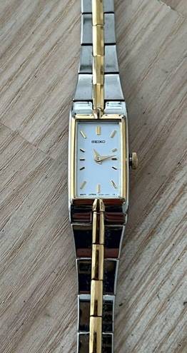 Seiko  Luxury Vintage Ladies Watch Two-Tone Bracelet White Rectangular Dial