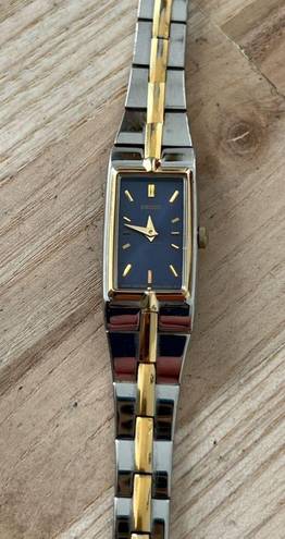 Seiko  Rare Blue Rectangular Dial Vintage Ladies Watch Two-Tone Bracelet