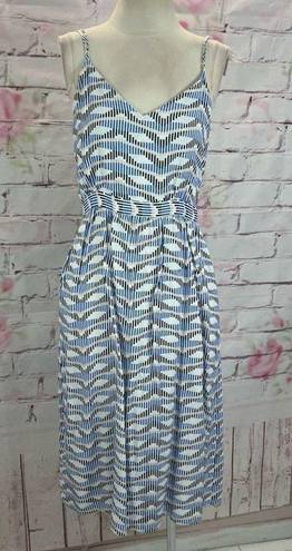 FRNCH  Paris Women's Abstract Print Tie Button Back Midi Sundress Blue/Black Sz L