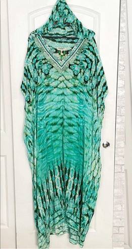 Rococo  SAND turquoise blue embellished hooded kaftan maxi x Small One Size Fits