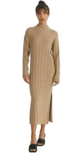 The Row All :  Tan Khaki The Marie Dress Ribbed Mock Neck Knit Midi Women's Small