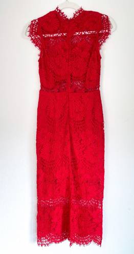 Alexis Red Floral Lace Crochet Midi Dress