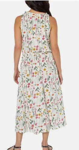 Well Worn  Countryside Floral Linen V-neck Ruffle Tie Waist Maxi Dress Size S