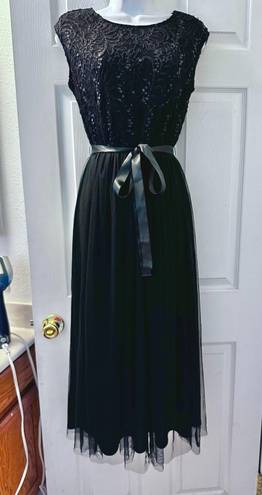 Candalite Black Lace Ribbon Belt Maxi Dress