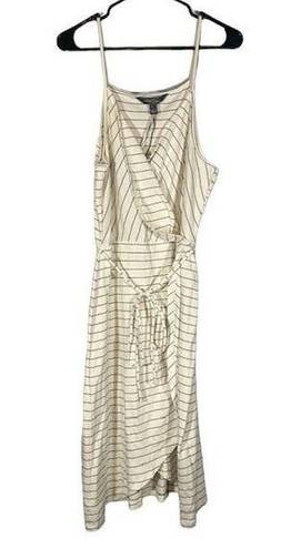 Market & Spruce  White Striped Annora Faux Wrap Sleeveless Knit Dress Women Sz L