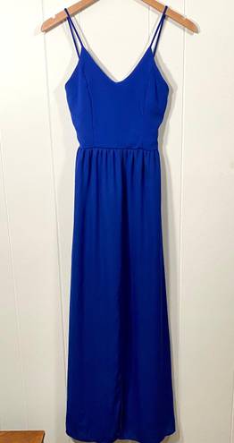 Dee Elle Blue Chiffon Maxi Dress with Front Slit Sheer Women's Small