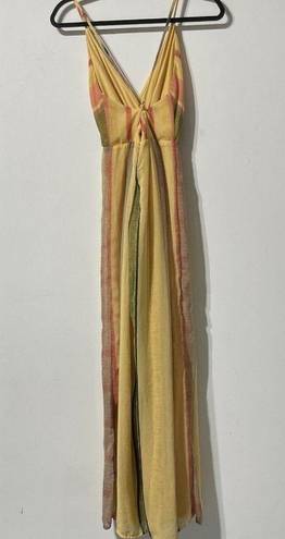 Beach Club Lulu’s Yellow  Striped Wide Leg Jumpsuit Size Small