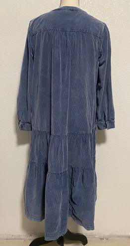 Pilcro Anthropologie Marta Corduroy Blue Tiered Maxi Dress 3/4 Sleeve