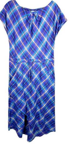 Patagonia  Size 6 Dress Blue Purple Plaid Midi Long Short Sleeve Shift 1135