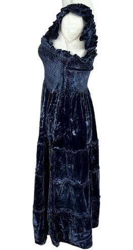 Hill House Size S The Ellie Nap Dress Navy Velvet Midi Tiered Smocked Bodice NEW