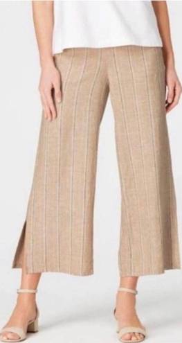 J.Jill  Tan Striped Linen Blend Split Hem Wide Leg Pants