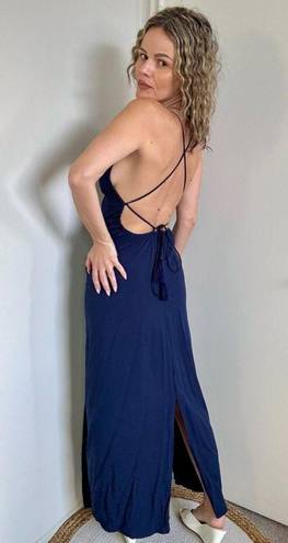 Indah  Double Slit Open Back Maxi Dress in Navy