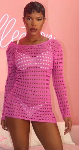 pink crochet dress cover up