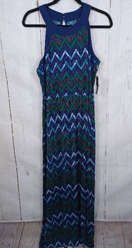 a.n.a NWT  a new approach Dress Long Maxi Sleeveless Zig Zag Boho Blue Green