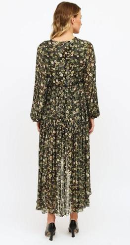 Rococo  Sand Black & Multicolor Floral Print High-Low Maxi Dress Gold Pinstripe S