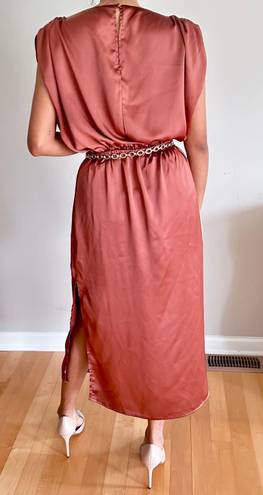 Dress Forum Los Angeles high neck Satin midi terracotta dress