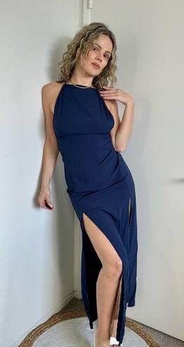 Indah  Double Slit Open Back Maxi Dress in Navy