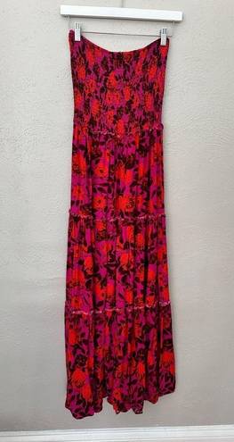 Abel the label  Lisbon Reign Smocked Strapless Pink Floral Maxi Dress size medium