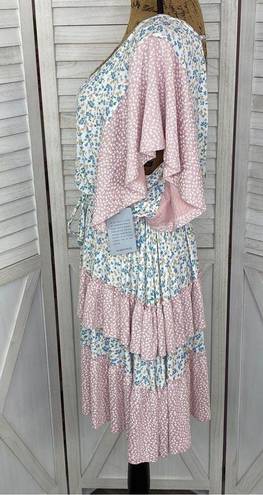 StitchDrop Mendocino Flutter Sleeve Ruffle Dress Pink Blue Small Floral