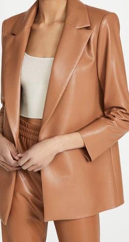 Alice + Olivia  Dunn Camel Tan Vegan Leather Single Button Boxy Blazer Jacket XS