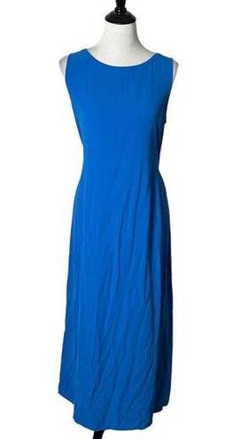 Eileen Fisher  Long Midi Dress 100% Silk Blue Tie Back Waist Split Women's Size S