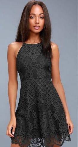 Black Swan  • Charlotte Lace Skater Dress mini apron neck crochet Charcoal Grey