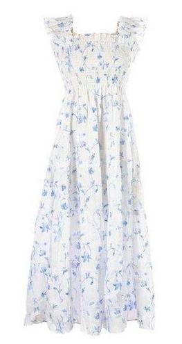 Hill House NWT  Ellie Nap Dress in Blue Botanical Floral Smocked Midi Ruffle XS