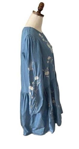 Philosophy  Dress Chambray‎ Embroidered Floral High Low Tunic Dress Size Large