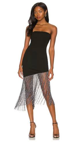 These Three Boutique Black Strapless Dress With Sparkly Fringe 