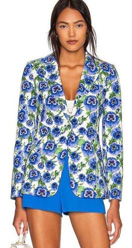 Alice + Olivia Macey Fitted Blazer Jacket Blue Perfect Pansy Multi