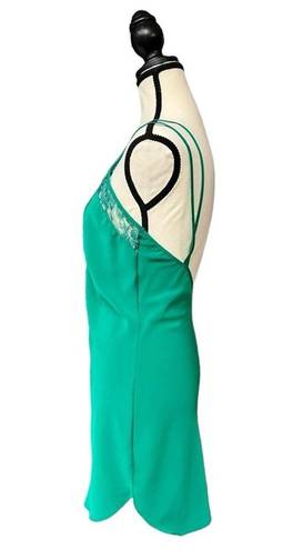 Victoria's Secret Vintage  Emerald Green Satin Slip Dress with Lace Trim