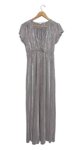 Baltic Born  Athena Pleated Dress Metallic Silver Gray Womens Medium Bridesmaid