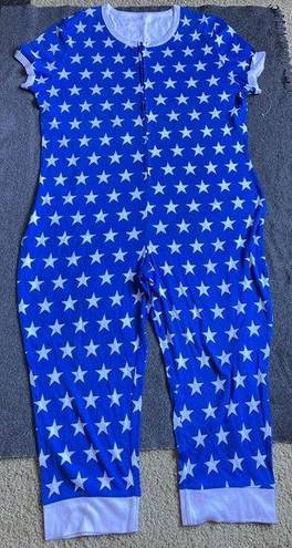 One Piece White star  short sleeves Blue pajamas adult xxl