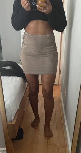 Naked Wardrobe Tan  Suede Mini Skirt