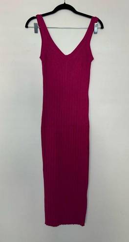 Olive & Oak  Tank Dress Fuchsia Women’s Medium Bodycon Midi length Ribbed Split